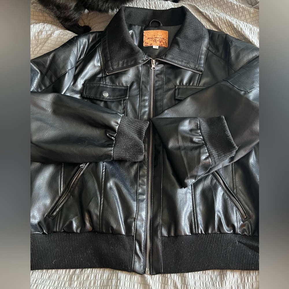 Miss London Black Faux Leather Coat Biker Jacket Women’s Size 3x